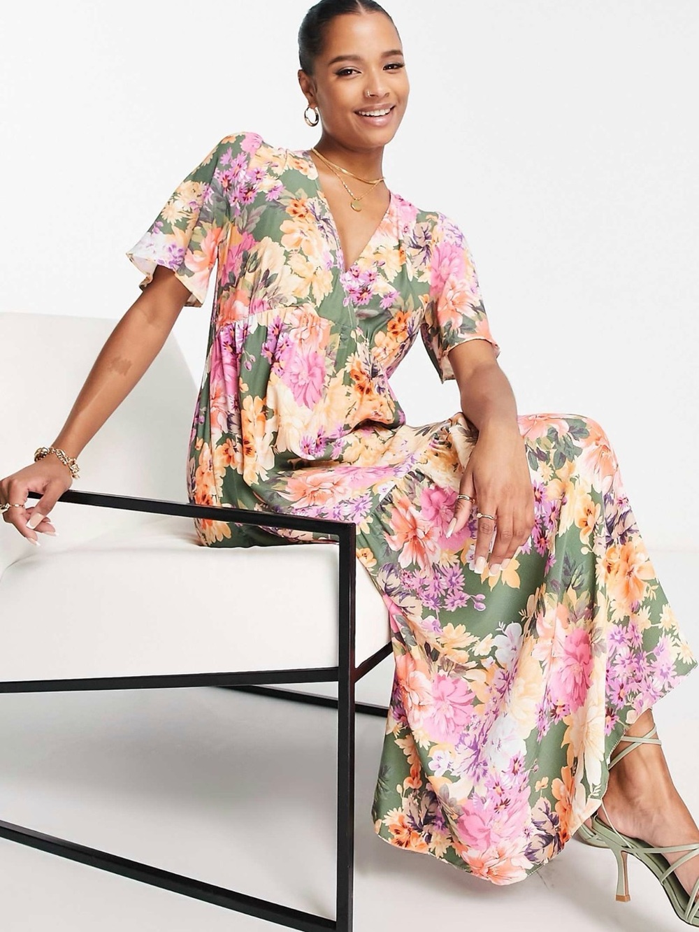 New ASOS Nobody’s Child Floral V-Neck Midi Dress